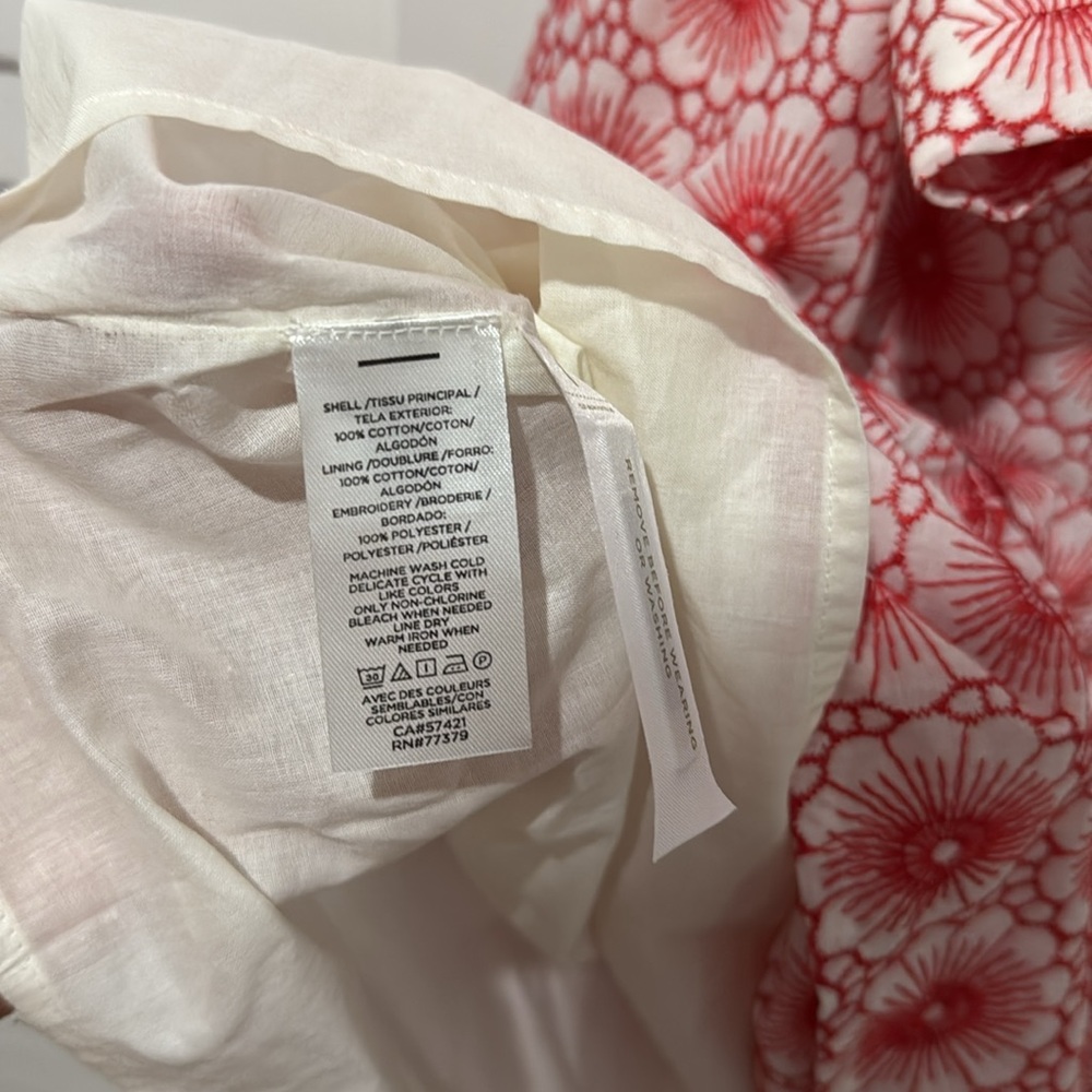 AnnTaylor floral midi dress, belted, floral embroidery, red and white, size SP - Picture 8 of 8